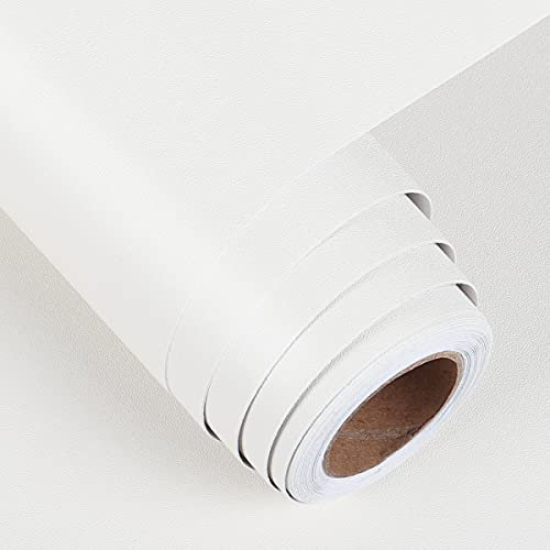 FunStick Möbelfolie Weiss Matt Tapete Selbstklebend Wasserfest PVC Aufkleber 40CM x 6M Einfarbig Textur klebefolie für Möbel Wände Küchenschränke Tische Schlafzimmer Wohnzimmer Badezimmer