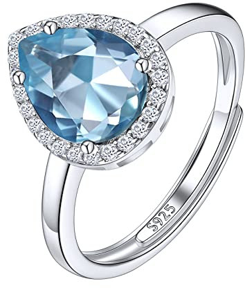 Suplight Damen Ringe aus 925 Sterling Silber Kristall Fingerring mit Geburtsstein März in Birnenschnittform Zirkonia Damenring Synthetischer Aquamarin