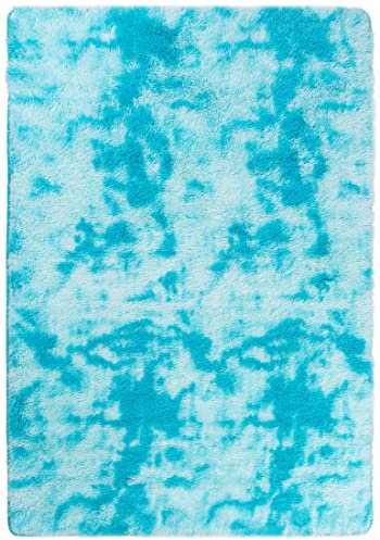 Carpeto Rugs Teppich Hochflor Wohnzimmerteppich Langflor Bettvorleger - Teppiche für Wohnzimmer Schlafzimmer - Weicher Modern Einfarbig Flauschig Shaggy - rutschfest Türkis 140 x 200 cm