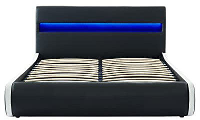 BAÏTA Lumina Bett Truhe mit LED, Kunstleder, Schwarz, 140 x 190 cm, inkl. Lattenrost