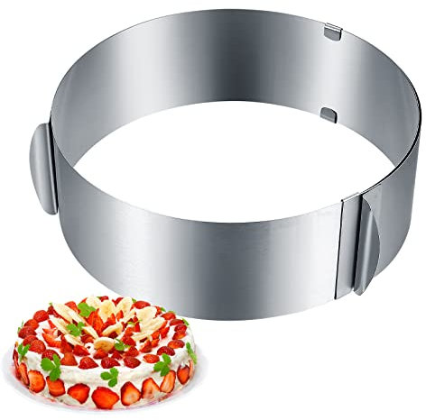 Vwoqiy Aro para Tartas, Tartas Aro Ajustable Redondo Anillo Repostería 6 a 12 Pulgadas, Acero Inoxidable, con Escala y Clips de Sujeción, para Decoración de Repostería Pasteleria Mousse