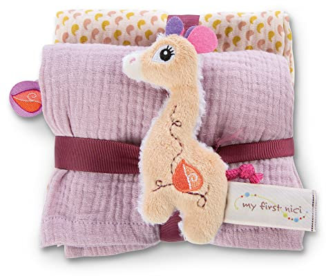 NICI Set Giraffe Sasuma: 2X weiches Mulltuch 60x60 cm + 1x Flauschiger Baby-Greifling 11 cm – Schmusetücher & Baby-Kuscheltier ab 0+ Monaten – Schnuffeltuch/Schmusetier für Mädchen & Jungen, 48045