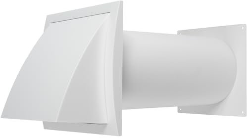 5 Inch / 125 mm Through-Wall Ventilation kit - Adjustable - Louvered Dryer Vent Hood with Pipe and Duct Connector - White - Plastic - with Built in Gravity Damper