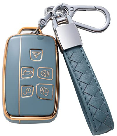 CHEZENHUI Kompatibel mit Land Rover Schlüsselanhänger Cover mit Lederband, Autoschlüssel Hülle Schutzhülle für Land Rover a9 Freelander 2 3 Aurora Discovery 3 4 Sportliche Smart Fernbedienung, Blau