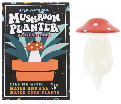 Gift Republic GR452187 - Self Watering Mushroom - Cute Design - Water dispenser for Indoor Plants - Home Accessories, red and white