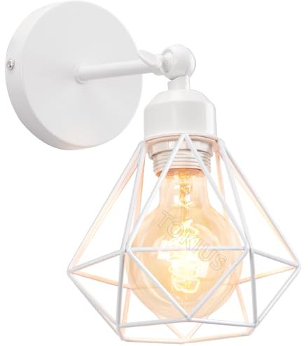 TOKIUS Lampada da Parete Interna Industriale Applique da parete Gabbia Interno E27 Metallo Lampadari e Plafoniere Cucina regolabile 180° Per Cucina Camera da letto (Bianco, 1 pezzo)