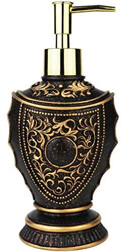 Vintage Seifenspender mit barocken Dekor - Harz - Schwarz und Gold lackiert Lotionspender für Badezimmer, Küchentheken, Schönheitssalons, Hotels (10oz/300ml, Schwarz & Gold)