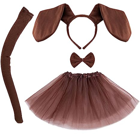 MIVAIUN 4 teiliges Hündchen Kostüm Set mit Tier-Tutu-Rock, Kostüm-Ohren, Stirnband, Fliege, Schwanz für Kleinkinder, Kinder, Halloween, Verkleidung, Geburtstag, Kostümzubehör