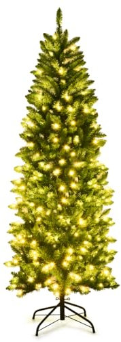 LIFEZEAL Albero di Natale 150 cm Con Luci Incorporate, 150 LED, 300 Rami Folti, Base di Metallo, Apri da Solo, Christmas Tree, Decorazione in PVC