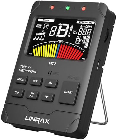 Linrax MT2 Accordeur Métronome Rechargeable, 3 en 1 Métronome Accordeur et Générateur de Tons pour Guitare Basse Ukulélé Violon Saxophone Trompette Flûte, Accordeur Numérique pour tous Instruments