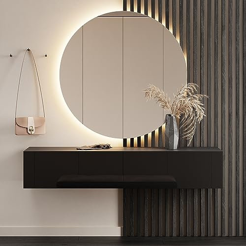 Planetmöbel Flur Möbel Garderobe Hängeschrank 1x 160 cm Schwarz, Kompaktgarderobe mit Klappe als Stauraum, Wandgarderobe hängend oder stehend, dielen- & flurmöbel