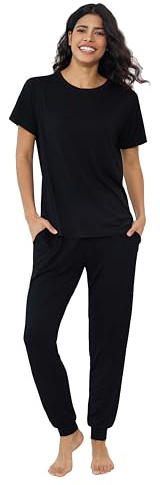 Joyaria Women's Cooling Bamboo Viscose Pyjamas Short Sleeve with Pockets | Moisture Wicking, Cool & Lightweight, Breathable, Cuffed PJs for Night Sweats
