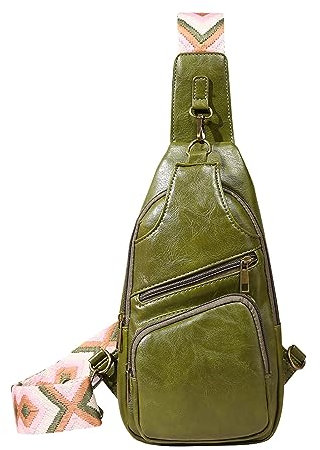 Sling Bag Damen Klein Brusttasche, Unisex Schultertasche PU Leder Gürteltasche Breiter Gurt Crossbody Bag Handy Umhängetasche Crossbag Umhängen für Wandern, Radfahren, Reisen