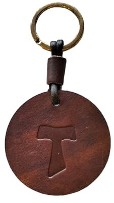 OVUNQUE PROTEGGIMI Schlüsselhalter aus echtem Leder mit eingraviertem Tau-Kreuz - Symbol des Heiligen Franziskus von Assisi - Schlüsselhalter für Autoschlüssel - Haus, braun, S