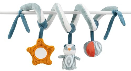 Nattou Spielzeug zum Aufhängen aus Polyester, Dachs Felix, Mit Rassel und weiteren Aktivitäten, Ca. 30 cm, Felix und Leo, Hellblau