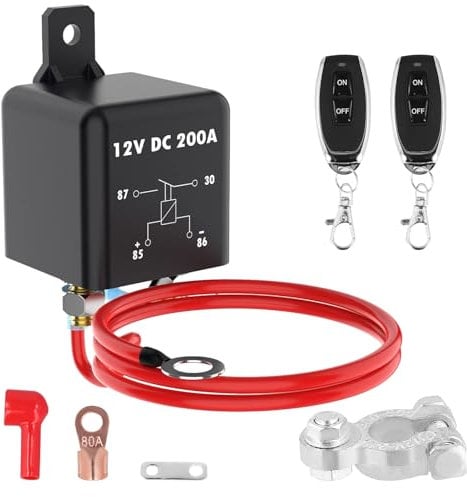 Remote Battery Disconnect Switch Battery Isolator Switch 12V 200A Car Kill Switch Anti Theft Switch Prevent Battery Drain with 2 Wireless Remote Controls for Car RV Truck Camper Travel Trailer