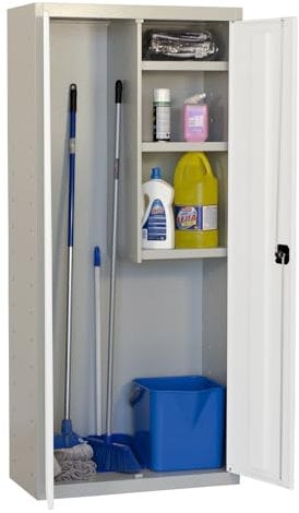 Simon Rack Armario Escobero Multiusos, 1800x600x400 mm, 2 Puertas, 3 Estantes, Gris/Blanco - Simonlocker