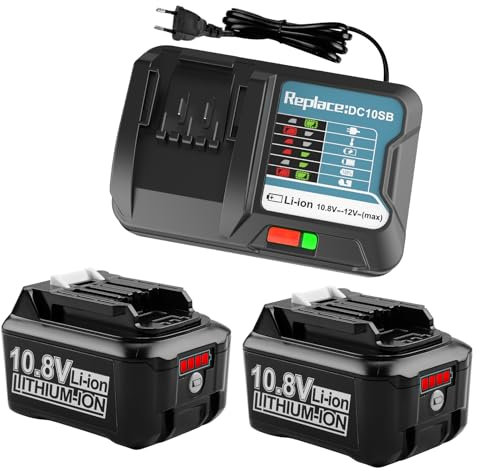 XNJTG 12V 4,0Ah Akku BL1041B BL1016 Ersatz für Makita mit Ladegerät DC10SB DC10WD Kompatibel mit Makita 10.8V/12V Akkus BL1021B BL1016 BL1040B BL1020B