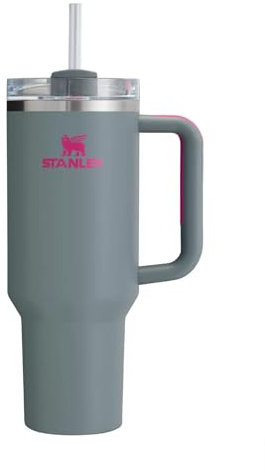 Stanley Quencher H2.0 FlowState Trinkbecher, vakuumisoliert, aus Edelstahl mit Deckel und Trinkhalm, für Wasser, Eistee oder Kaffee (Steingrau, 887 ml)