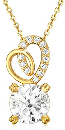 Rikelus 375/9K Echtgold 1 Carat Moissanit-Halskette für Damen im Rundschliff,Gelbgold-Halskette mit Herzanhänger, Geburtstagsgeschenk für Ehefrau und Freundin