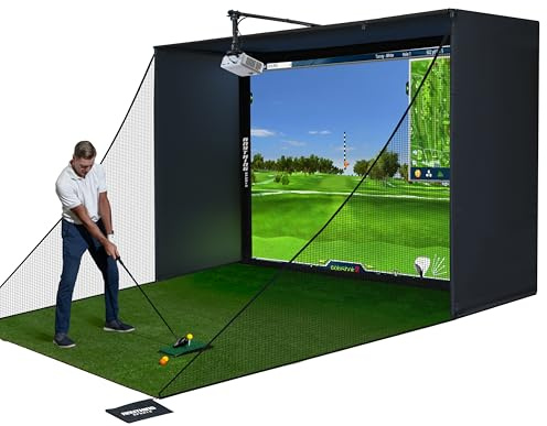 Golf Cage with Projector Screen Anything Sports - XL Home Simulator Enclosure with 4K Impact Screen and Practice Net - Full Indoor Setup - 365cm×284cm×152 cm