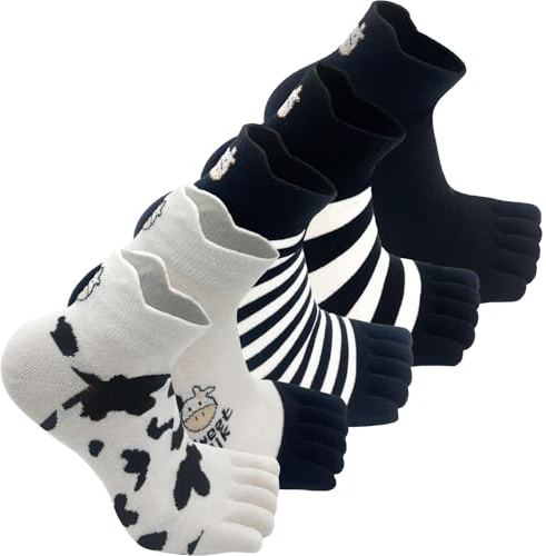 Sunolkie damstrumpor 5 par – andningsbara bomullsstrumpor med roliga randiga och vintage designer, bekväma avslappnade sportstrumpor, en storlek UK 2,5-5,5/EU 35-38,5/US 5-8