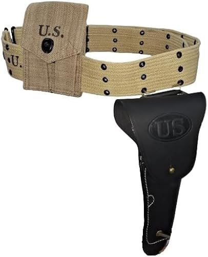 M1936 Canvas Pistol Belt Set with M1911 Leather Colt Holster and Canvas Colt Magazine Pouch- Black