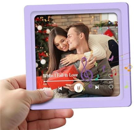 Iman De Nevera Con Musica,Iman Con Musica Álbum de música personalizado, pegatina for nevera, foto personalizada, imán musical, movimiento musical, reproducir canciones, regalo único for parejas(PURPL