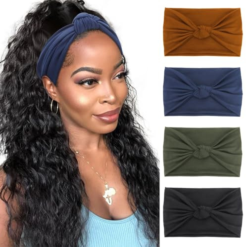 DRESHOW 4 Pack Turban Headbands for Women Wide Vintage Head Wraps Knotted Cute Hair Bands Accessories