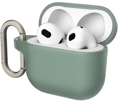 RHINOSHIELD AirPods Case mit Karabiner kompatibel mit Apple [AirPods 4] | Fallschutz in Militärqualität, Kratzfest, kabelloses Aufladen - Salbeigrün, Standard Set