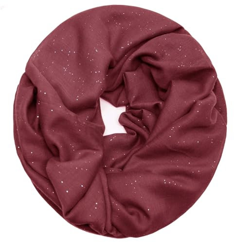 Glamexx24 Loop Schal Damen Schlauchschal Glitzer Unifarbener Rundschal Halstuch für Frühling, Sommer, Herbst, Winter, Weinrot