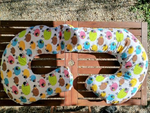 Generisch Schwangerschaftskissen auch zum Stillen und Entspannen waschbarer Bezug Schaf Motiv XXL 140 cm, für Babys, Mutters, Kleinkinder und Säuglinge