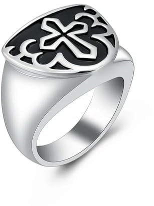 DOTUIARG Herren Andenken Ring für Asche Kreuz Muster Edelstahl Einäscherung Schmuck Beerdigung Gedenkurne Ringe