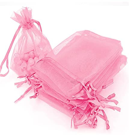 50 Sacchetti Organza Rosa,Sacchetti Regalo in Organza con Coulisse, 7x9CM,Per Uso Regalo,Occasione Matrimonio,San Valentino