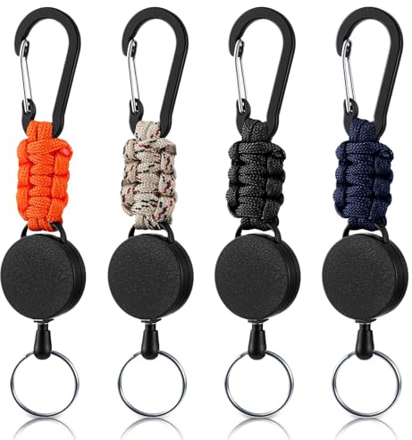 HJZHII Lot de 4 porte-clés extensibles avec cordon en fil d'acier de 60 cm, porte-badge avec mousqueton (combinaison de couleurs A)