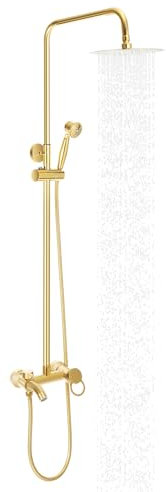 Columna de ducha de latón antiguo, sistema de ducha dorado, con ducha de latón, ducha retro dorada, altura ajustable 80 ~ 117 cm, montado en la pared
