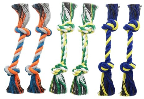 Dog Rope Toys, 6-Pack Braided Cotton Chew Toys, Multi-Coloured Knotted Tug Ropes for Dogs
