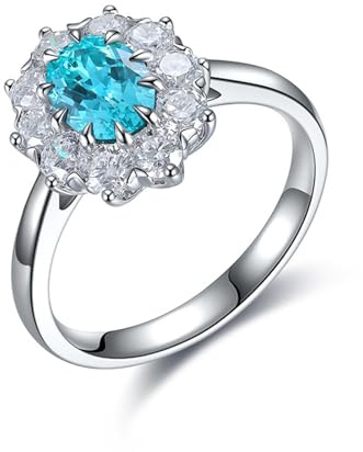Ring Verstellbar Blau Engagement Ring 925 Sterlingsilber Hergestellter Paraiba-Turmalin Blume mit 1.38 Ct Künstlichem Paraiba-Turmalin Größe 56 (17.8) Beliebt für Lesben Neujahr Personalisierbar