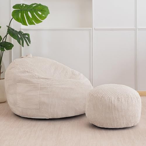 MAXYOYO Sitzsack mit Fußhocker für Kinder, Cord Bean Bag Sofa & Pouf mit Schaumstofffüllung, Lounge Sessel mit Griff für Wohnzimmer, Schlafzimmer, Gaming, Lesen, Entspannen