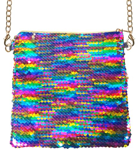 Bunte Glitzertasche, Regenbogen Tasche Für Karnevalsparty-Kostümdekorationen für Erwachsene und Kinder, Wende Pailletten Tasche für Karneval, Fasching, Festival & Mottoparty