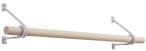 SOTECH Wandgarderobe 120 x 150 mm Weiß Satin pulverlackiert 800 mm | Garderobenstange aus Buche Ø 30 mm, Kleiderstange, Garderobe