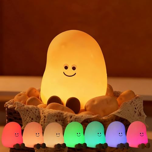 OOWOKS LED Nachtlicht Kinder Nette Silikon Kartoffel lampe 7 Farbe Touch Dimmbar Nachttischlampe USB-Aufladbar 1200mAh Silikon Nachtlampe Kinder für Geschenk Jungen Mädchen Kinderzimmer