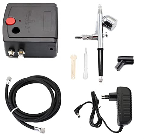 Pulvérisateur de peinture, Aérographe de pistolet à double action avec kit d'aérographe de 0,3 mm de compresseur for l'aérographe des ongles for modèle/gâteau/peinture de voiture(B)