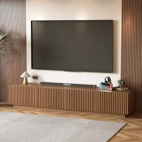 LumivoxNest Floor-Standing TV Cabinet– Mid-Century Modern TV Stand with Ample Storage, Large TV Unit for Living Room, Fits 75, 85 & 100 Televisions – 220 cm Wide, Walnut Finish