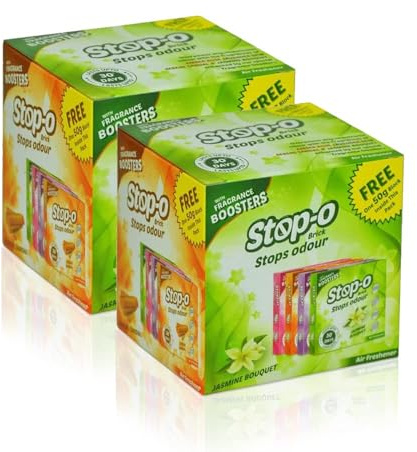 O 4-in-1 Scented Bricks Bathroom Air Freshener Blocks | Assorted Pack- 200g (50gx4), Mixed Fragrances: Lavender, Sandal, Jasmine, Amber Rose | Long-lasting fragrance | Lasts upto 30 days