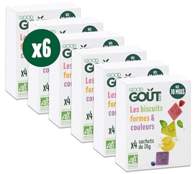 GOOD GOÛT - Les Biscuits Formes Et Couleurs - Biscuits Bébé - Dès 10 mois - Sans Huile De Palme - 35% Moins Sucrés - Couleurs 100% Naturelles - 4 sachets - Lot de 6