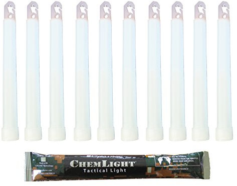Cyalume Technologies Leuchtstab 15 cm, Original Militärische ChemLight Lightsticks In Weiß (10-er Pack), Hohe Brenndauer Von 8 Stunden, 100% Konform Mit Den NATO-Spezifikationen, SA9-1027078AM