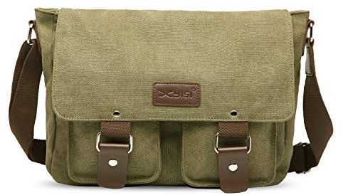 FANDARE Bolsos de Bandolera a Hombro de Lona Mensajero Bolso para Hombres/Mujeres Messenger Bolsa Bolsa de Viaje 7.9 Pulgadas Bolsa de iPad, para Trabajo,Viajar,Colegio,Shopper Verde