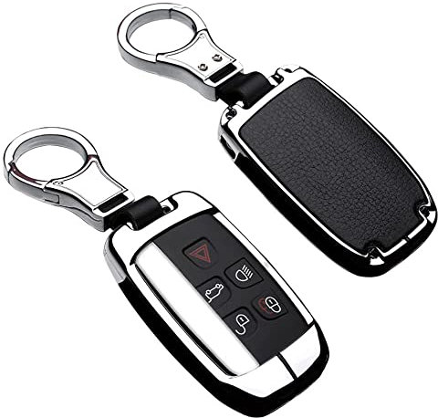 ontto 1 Stück Autoschlüssel Hülle Abdeckung Schlüssel Tasche Passt für Defender Metall & Leder Schlüsselschutz Schlüsselbund-Silver Black