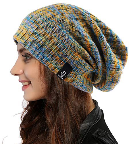 Ruphedy Damen Beanie Mütze Winter Long Oversized Slouchy Beany Strickmütze B08 (B309w-Blau/Multi)